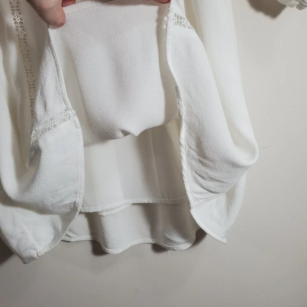 S Joie Square Neck White Peasant Dress Crochet Lace Trim Long Sleeve Mini Short